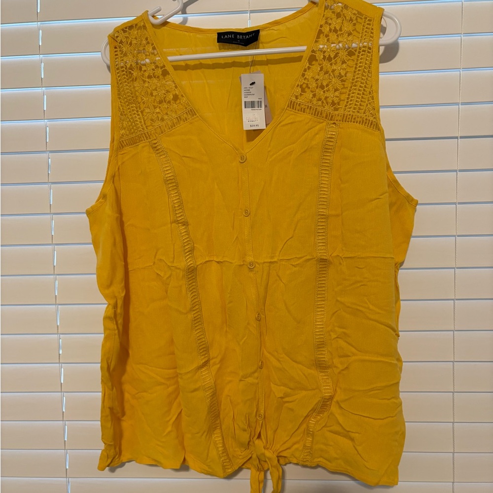 Lane Bryant Yellow Sleeveless Tie Front Blouse